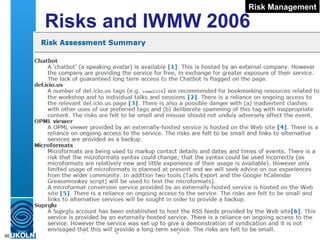 Risks and IWMW 2006 Summary of the risks Risk Management 