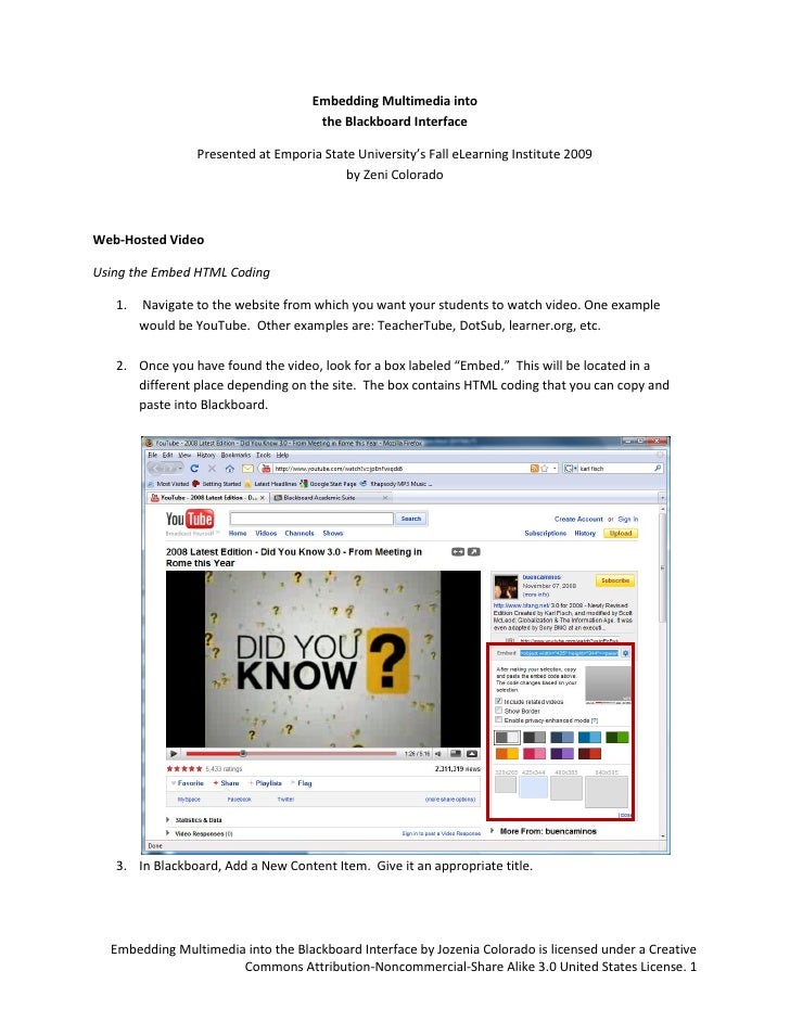 Embedding Multimedia into the Blackboard Interface Tutorial Handout