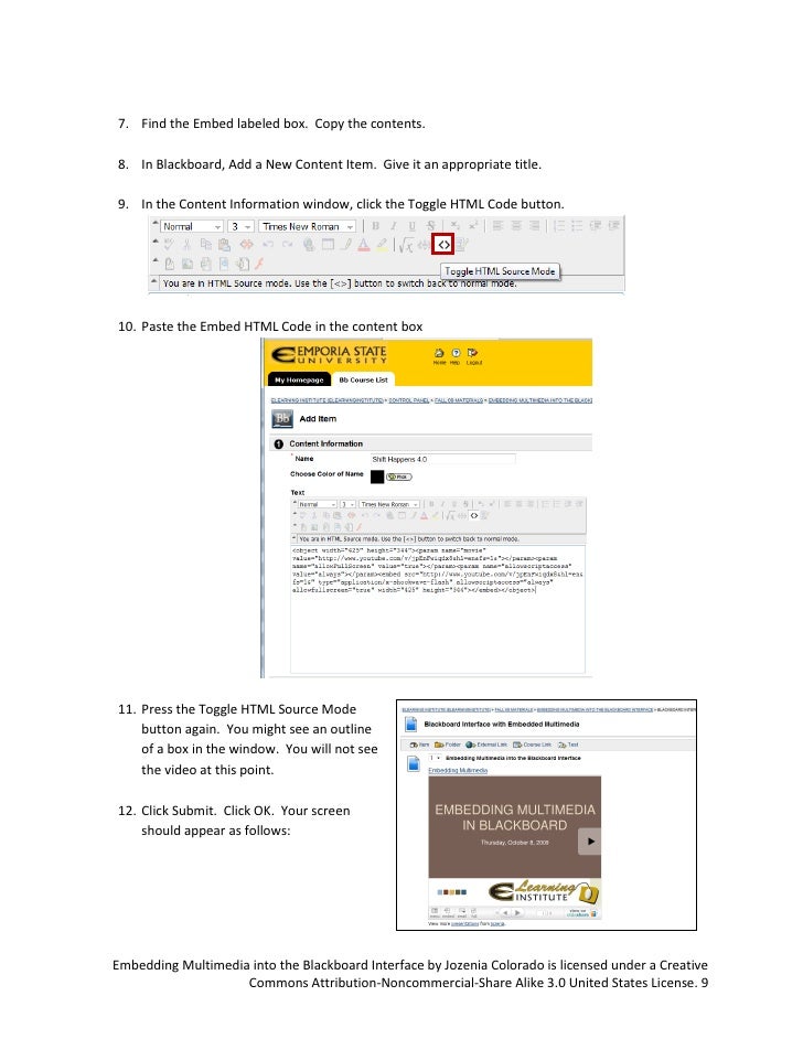 Embedding Multimedia into the Blackboard Interface Tutorial Handout