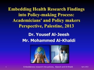 Dr. Yousef Al-Jeesh
Mr. Mohammed Al-Khaldi

1

Embeddeness research into policies, Aljeesh and Al-Khaldi

April, 2013

 