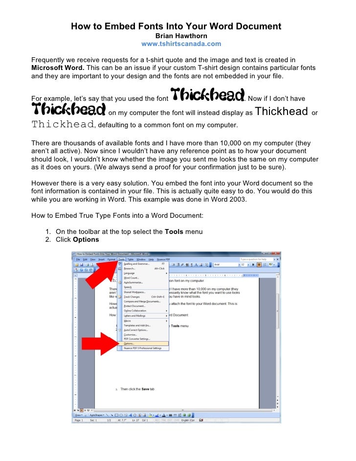 how to embed fonts in word document
