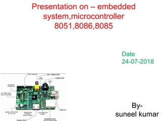 By-
suneel kumar
Presentation on – embedded
system,microcontroller
8051,8086,8085
Date
24-07-2018
 