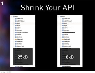 1
                         Shrink Your API




                        25kB         8kB


Samstag, 2. Juli 2011
 