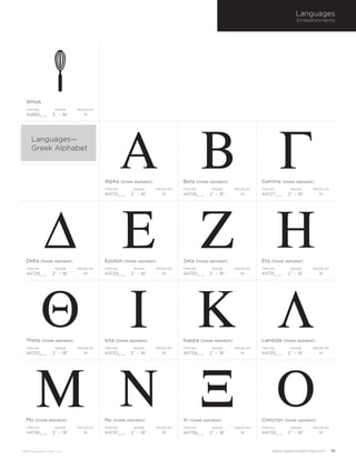 Languages
Embellishments




 Pi (Greek alphabet)                  Rho (Greek alphabet)                 Sigma (Greek alpha...