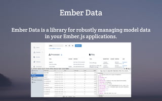 Ember Data
Ember Data is a library for robustly managing model data
in your Ember.js applications.
 