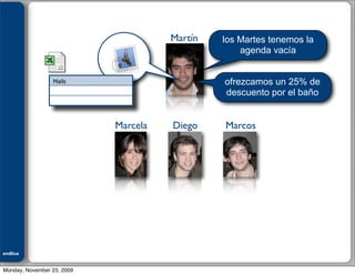 Julián M. Drault


                                      Martín   los Martes tenemos la
                                                   agenda vacía


                    Mails                      ofrezcamos un 25% de
                                               descuento por el baño


                            Marcela   Diego    Marcos




emBlue
ePEXO


Monday, November 23, 2009
 