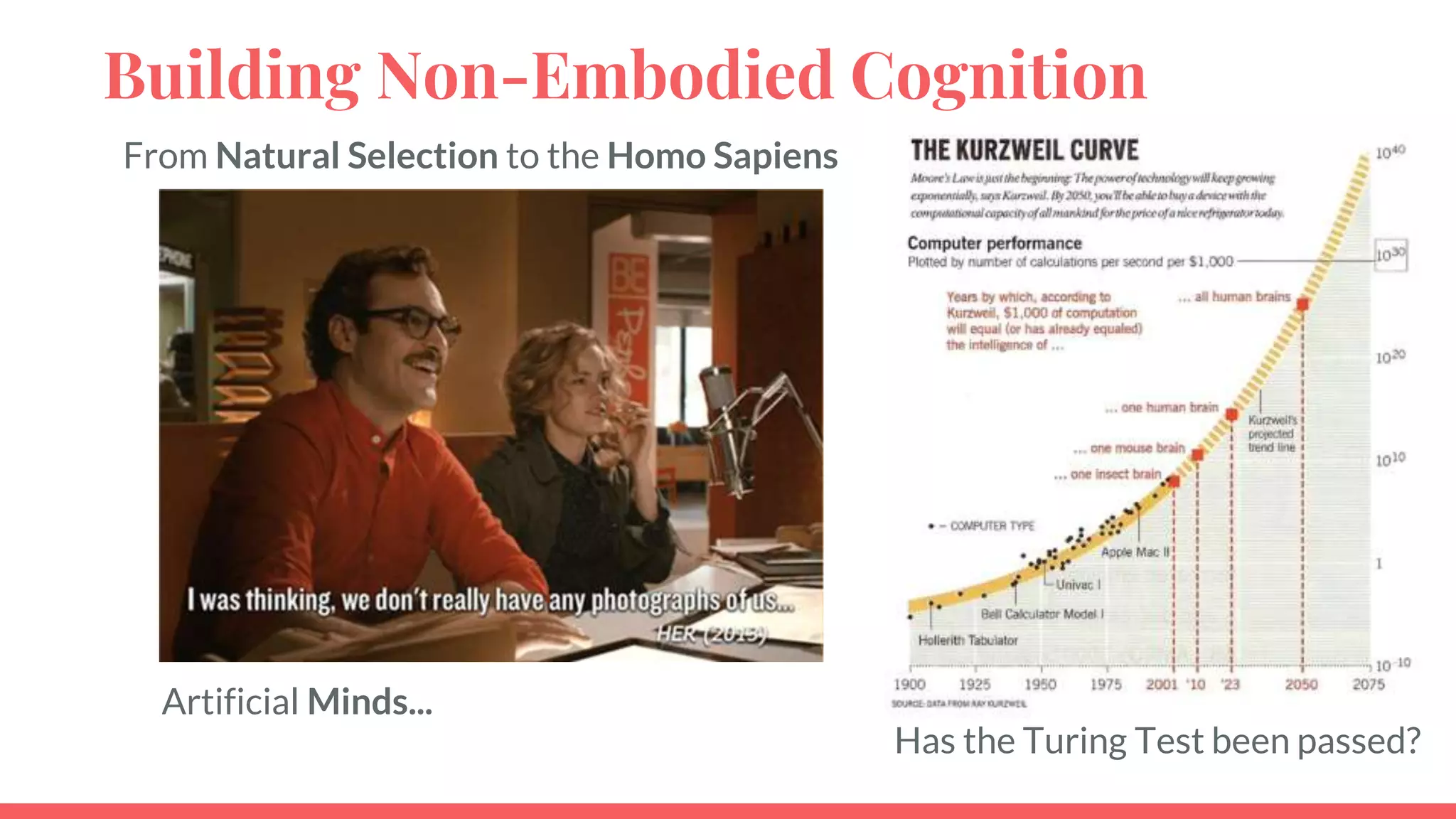 Building Non-Embodied Cognition
From Natural Selection to the Homo Sapiens
Artificial Minds...
Has the Turing Test been passed?
 
