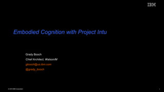 © 2016 IBM Corporation 1
Embodied Cognition with Project Intu
Grady Booch
Chief Architect, Watson/M
gbooch@us.ibm.com
@grady_booch
 