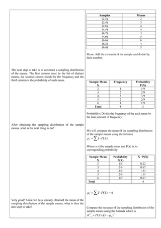 EMBODO LP Grade 12 Mean and Variance of the Sampling Distribution of ...