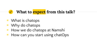 What to expect from this talk
 