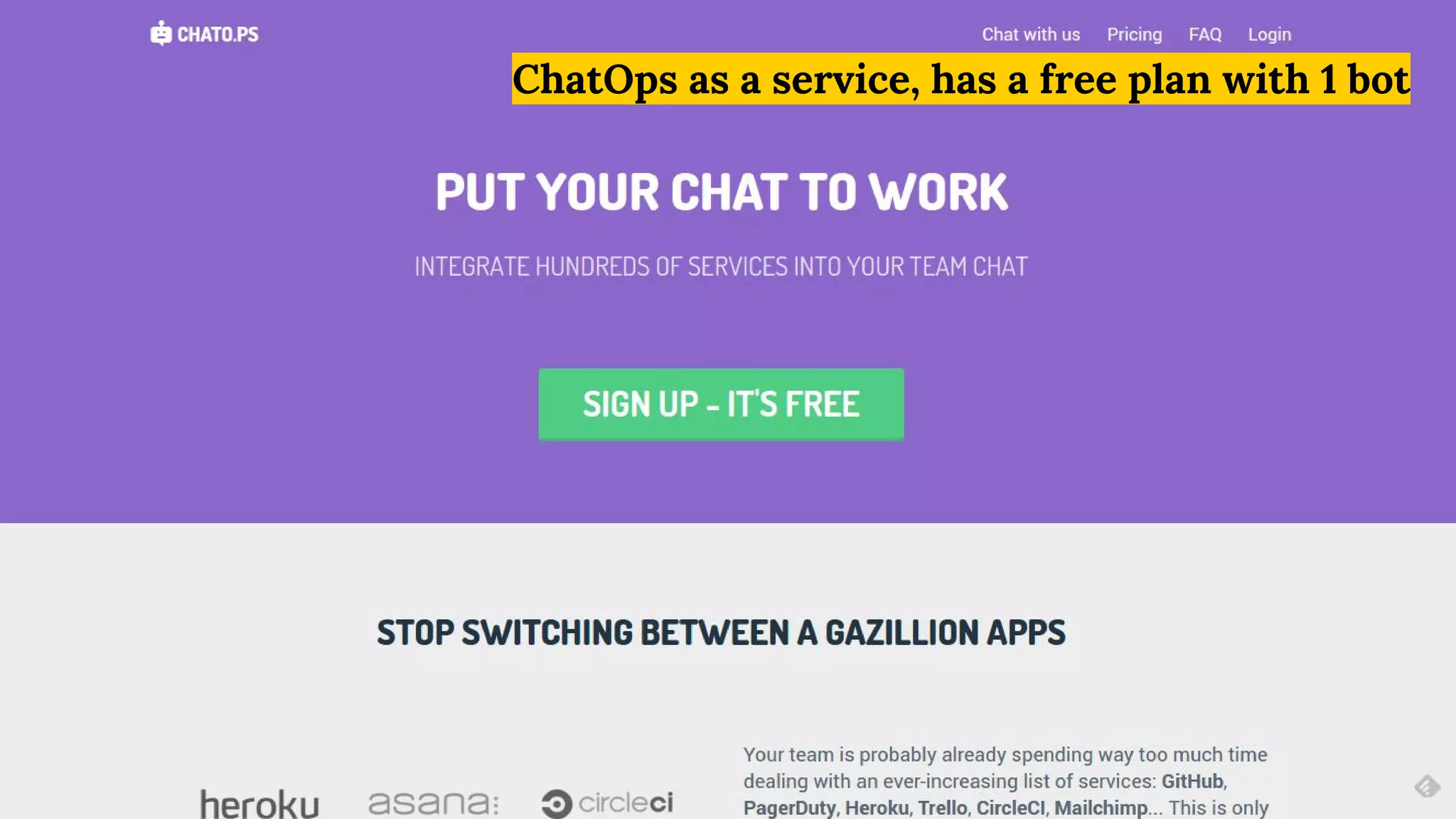 ChatOps as a service, has a free plan with 1 bot
 