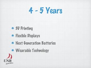 4 - 5 Years
3D Printing
Flexible Displays
Next Generation Batteries
Wearable Technology
 