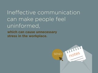 Ineffective communication 
can make people feel 
uninformed, 
which can cause unnecessary 
stress in the workplace. 
notes SEND 
 