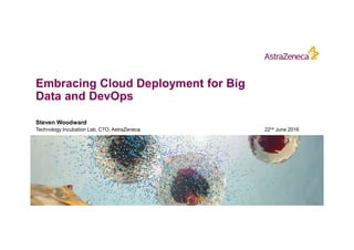 Embracing Cloud Deployment for Big
Data and DevOps
Steven Woodward
Technology Incubation Lab, CTO, AstraZeneca 22nd June 2016
 
