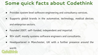 ● Software engineering to deliver hard, system level projects.
● World class Linux and Open Source expertise.
● Consultanc...
