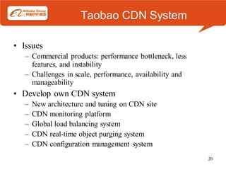 Taobao CDN System

• Issues
   – Commercial products: performance bottleneck, less
     features, and instability
   – Cha...