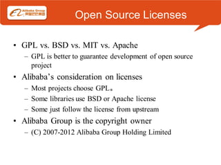 Open Source Licenses

• GPL vs. BSD vs. MIT vs. Apache
   – GPL is better to guarantee development of open source
     pro...