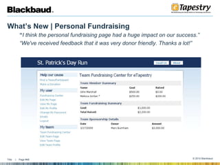 What’s New | Personal Fundraising   “ I think the personal fundraising page had a huge impact on our success.”    “We've received feedback that it was very donor friendly. Thanks a lot!”   