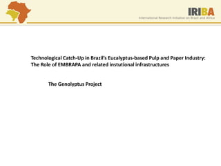 Technological Catch-Up in Brazil’s Eucalyptus-based Pulp and Paper Industry: The Role of EMBRAPA and related instutional infrastructures 
The Genolyptus Project  