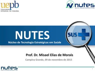 Campina Grande, 09 de novembro de 2015
Prof. Dr. Misael Elias de Morais
NUTES
1
Núcleo de Tecnologia Estratégicas em Saúde
 