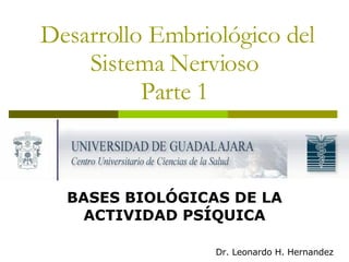 Desarrollo Embriológico del Sistema Nervioso Parte 1 BASES BIOLÓGICAS DE LA ACTIVIDAD PSÍQUICA Dr. Leonardo H. Hernandez 