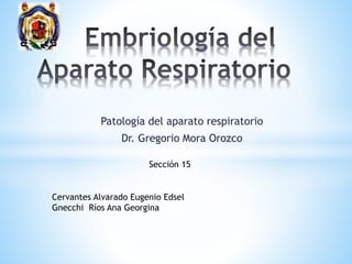 Patología del aparato respiratorio
Dr. Gregorio Mora Orozco
Sección 15
Cervantes Alvarado Eugenio Edsel
Gnecchi Ríos Ana Georgina
 