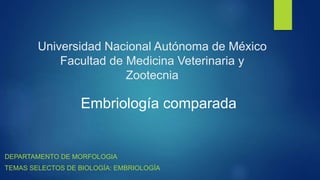Universidad Nacional Autónoma de México
Facultad de Medicina Veterinaria y
Zootecnia
DEPARTAMENTO DE MORFOLOGIA
TEMAS SELECTOS DE BIOLOGÍA: EMBRIOLOGÍA
Embriología comparada
 