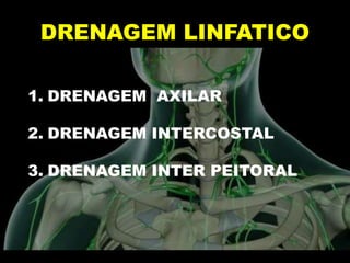 DRENAGEM LINFATICO
1. DRENAGEM AXILAR
2. DRENAGEM INTERCOSTAL
3. DRENAGEM INTER PEITORAL
 
