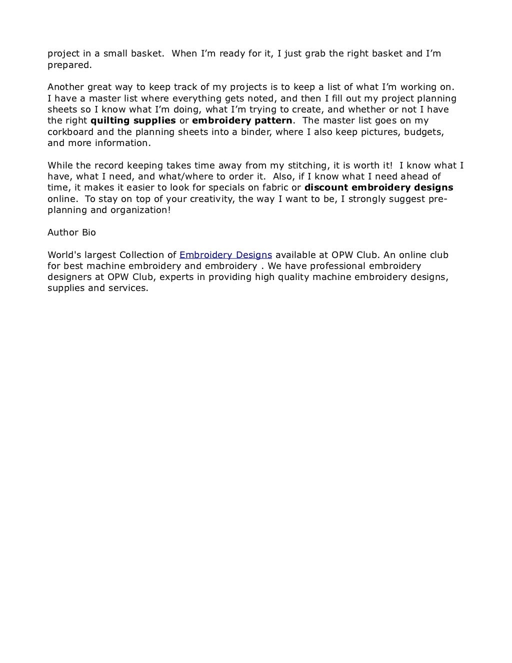 Embroidery design quilting