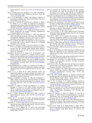Clin Child Fam Psychol Rev

     Applied Behavior Analysis, 24, 53–58. doi:10.1901/jaba.1991.        Robin, A., Schneider, M., & Dolnick, M. (1976). The turtle technique:
     24-53.                                                                   An extended case study of self-control in the classroom.
Rajan, S., Sethuraman, M., & Mukherjee, P. K. (2002). Ethnobiology            Psychology in the Schools, 13(4), 449–453. doi:10.1002/1520-
     of the Nilgiri Hills, India. Phytotherapy Research, 16(2), 98–           6807(197610)13:4449::AID-PITS2310130420[3.0.CO;2-W.
     116. doi:10.1002/ptr.1098.                                          Robinson, T. N., Borzekowski, D. L. G., Matheson, D. M., & Kraemer,
Ram, N., & McCullagh, P. (2003). Self-modeling: Inﬂuence on                   H. C. (2007). Effects of fast food branding on young children’s
     psychological responses and physical performance. The Sport              taste preferences. Archives of Pediatrics and Adolescent Medicine,
     Psychologist, 17(2), 220–241.                                            161(8), 792–797. doi:10.1001/archpedi.161.8.792.
Rawson, R. A., McCann, M. J., Flammino, F., Shoptaw, S., Miotto,         Robinson, C. M., & Robinson, L. W. (1979). Involving parents in the
     K., Reiber, C., et al. (2006). A comparison of contingency               treatment of behaviorally disordered children. Clinical Social
     management and cognitive-behavioral approaches for stimulant-            Work Journal, 7(3), 182–193. doi:10.1007/BF00760495.
     dependent individuals. Addiction (Abingdon, England), 101(2),       Robinson, K. E., & Sheridan, S. M. (2000). Using the Mystery
     267–274. doi:10.1111/j.1360-0443.2006.01312.x.                           Motivator to improve child bedtime compliance. Child and
Reagles, K. W., & O’Neill, J. (1977). Single-subject design for client        Family Behavior Therapy, 22(1), 29–49.
     groups: Implications for program evaluation. Rehabilitation         Roca, J. V., & Gross, A. M. (1996). Report-do-report: Promoting
     Counseling Bulletin, 21(1), 13–22.                                       setting and setting-time generalization. Education and Treatment
Reamer, R. B., Brady, M. P., & Hawkins, J. (1998). The effects of             of Children, 19(4), 408–424.
     video self-modeling on parents’ interactions with children with     Rock, M. L. (2005). Use of strategic self-monitoring to enhance
     developmental disabilities. Education and Training in Mental             academic engagement, productivity, and accuracy of students
     Retardation and Developmental Disabilities, 33(2), 131–143.              with and without exceptionalities. Journal of Positive Behavior
Reed, T., & Brown, M. (2001). The expression of care in the rough             Interventions, 7(1), 3–17. doi:10.1177/10983007050070010201.
     and tumble play of boys. Journal of Research in Childhood           Rodrigues, E. (2006). Plants and animals utilized as medicines in the
     Education, 15(1), 104–116.                                               Jau National Park (JNP), Brazilian Amazon. Phytotherapy
Resnicow, K., Jackson, A., Wang, T., De, A. K., McCarty, F., Dudley,          Research, 20(5), 378–391. doi:10.1002/ptr.1866.
     W. N., et al. (2001). A motivational interviewing intervention to   Rogers, E. M. (1995). Diffusion of innovations (4th ed.). New York:
     increase fruit and vegetable intake through black churches:              The Free Press.
     Results of the Eat for Life trial. American Journal of Public       Rolider, A., & Van Houten, R. (1984). The effects of DRO alone and
     Health, 91, 1686–1693.                                                   DRO plus reprimands on the undesirable behavior of three
Richards, J. M., Beal, W. E., Seagal, J. D., & Pennebaker, J. W.              children in home settings. Education and Treatment of Children,
     (2000). Effects of disclosure of traumatic events on illness             7(1), 17–31.
     behavior among psychiatric prison inmates. Journal of Abnormal      Roos, S. (2005). Blind trust: Large groups and their leaders in times of
     Psychology, 109, 156–160. doi:10.1037/0021-843X.109.1.156.               crisis and terror. Gestalt Review, 9(1), 129–135.
Richardson, A. J. (2006). Omega-3 fatty acids in ADHD and related        Rosenkoetter, S. E., & Fowler, S. A. (1986). Teaching mainstreamed
     neurodevelopmental disorders. International Review of Psychi-            children to manage daily transitions. Teaching Exceptional
     atry (Abingdon, England), 18(2), 155–172. doi:10.1080/0954               Children, 19(1), 20–23.
     0260600583031.                                                      Rudin, D. O. (1981). The major psychoses and neuroses as omega-3
Rickards-Schlichting, K. A., Kehle, T. J., & Bray, M. A. (2004). A            essential fatty acid deﬁciency syndrome: Substrate pellagra.
     self-modeling intervention for high school students with public          Biological Psychiatry, 16(9), 837–850.
     speaking anxiety. Journal of Applied School Psychology, 20(2),      Rusch, N., & Corrigan, P. W. (2002). Motivational interviewing to
     47–60.                                                                   improve insight and treatment adherence in schizophrenia.
Rickel, A. U., & Fields, R. B. (1983). Storybook models and                   Psychiatric Rehabilitation Journal, 26(1), 23–32. doi:
     achievement behavior of preschool children. Psychology in the            10.2975/26.2002.23.32.
     Schools, 20(1), 105. doi:10.1002/1520-6807(198301)20:1105::        Rutter, M. (1981). School inﬂuences on children’s behavior and
     AID-PITS2310200121[3.0.CO;2-G                                            development: The 1979 Kenneth Blackfan Lecture, Children’s
Ridgway, A., Northup, J., Pellegrin, A., LaRue, R., & Hightsoe, A.            Hospital Medical Center, Boston. Annual Progress in Child
     (2003). Effects of recess on the classroom behavior of children          Psychiatry and Child Development, 170, 197.
     with and without attention-deﬁcit hyperactivity disorder. School    Saari, L. M., & Latham, G. P. (1982). Employee reaction to
     Psychology Quarterly, 18(3), 253–268. doi:10.1521/scpq.18.3.             continuous and variable ratio reinforcement schedules involving
     253.22578.                                                               a monetary incentive. The Journal of Applied Psychology, 67,
Ringwalt, C. L., Ennett, S., Johnson, R., Rohrbach, L. A., Simons-            506. doi:10.1037/0021-9010.67.4.506.
     Rudolph, A., Vincus, A., et al. (2003). Factors associated with     Sampson, R. J., & Laub, J. H. (1994). Urban poverty and the family
     ﬁdelity to substance use prevention curriculum guides in the             context of delinquency: A new look at structure and process in a
     nation’s middle schools. Health Education & Behavior, 30, 375–           classic study. Child Development, 65, 523–540. doi:
     391. doi:10.1177/1090198103030003010.                                    10.2307/1131400.
Risley, T. (2005). Montrose M. Wolf (1935–2004). Journal of              Sanchez, V., Steckler, A., Nitirat, P., Hallfors, D., Cho, H., &
     Applied Behavior Analysis, 38(2), 279–287. doi:10.1901/jaba.             Brodish, P. (2007). Fidelity of implementation in a treatment
     2005.165-04.                                                             effectiveness trial of reconnecting youth. Health Education
Roberts, M. C., & Fanurik, D. (1986). Rewarding elementary                    Research, 22(1), 95–107. doi:10.1093/her/cyl052.
     schoolchildren for their use of safety belts. Health Psychology,    Sanders, M. R., Bor, W., & Dadds, M. R. (1984). Modifying bedtime
     5(3), 185. doi:10.1037/0278-6133.5.3.185.                                disruptions in children using stimulus control and contingency
Robertson, L. S. (1975). Safety belt use in automobiles with starter-         management techniques. Behavioural Psychotherapy, 12, 130–
     interlock and buzzer-light reminder systems. American Journal            141.
     of Public Health, 65(12), 1319–1325.                                Sanders, M. R., Cann, W., & Markie-Dadds, C. (2003). Why a
Robertson, L. S., & Haddon, W., Jr. (1974). The buzzer-light                  universal population-level approach to the prevention of child
     reminder system and safety belt use. American Journal of Public          abuse is essential. Child Abuse Review, 12, 145–154. doi:
     Health, 64(8), 814–815.                                                  10.1002/car.797.


                                                                                                                                     123
 