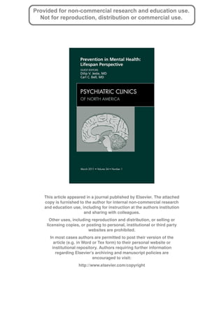 Behavioral Vaccines and Evidence Based Kernels: Non-Pharmaceutical Approaches for the
              Prevention of Mental, Emotional and Behavioral Disorders 1

                                            By

                                 Dennis D. Embry, Ph.D.2
                                    PAXIS Institute




           For the Psychiatric Clinics of North America, Special Prevention Issue


                               First Draft: September 1, 2010
                            Second revision: September 4, 2010
                             Third revision: September 8, 2010
                             Forth revision: September 9, 2010
                             Fifth revision: September 10, 2010
                 Sixth revision (editor’s corrections): September 18, 2010




                 PLEASE DO NOT CITE WITHOUT WRITTEN PERMISSION




1 A grant from the National Institute on Drug Abuse (DA028946) for the Promise
Neighborhood Research Consortium provided support to the author for work on this
manuscript.
2 Corresponding author: President/Senior Scientist, PAXIS Institute, PO Box 31205, Tucson,

AZ 85751. Ph: 520-299-6770; FAX: 520-299-6822; Email: dde@paxis.org
 