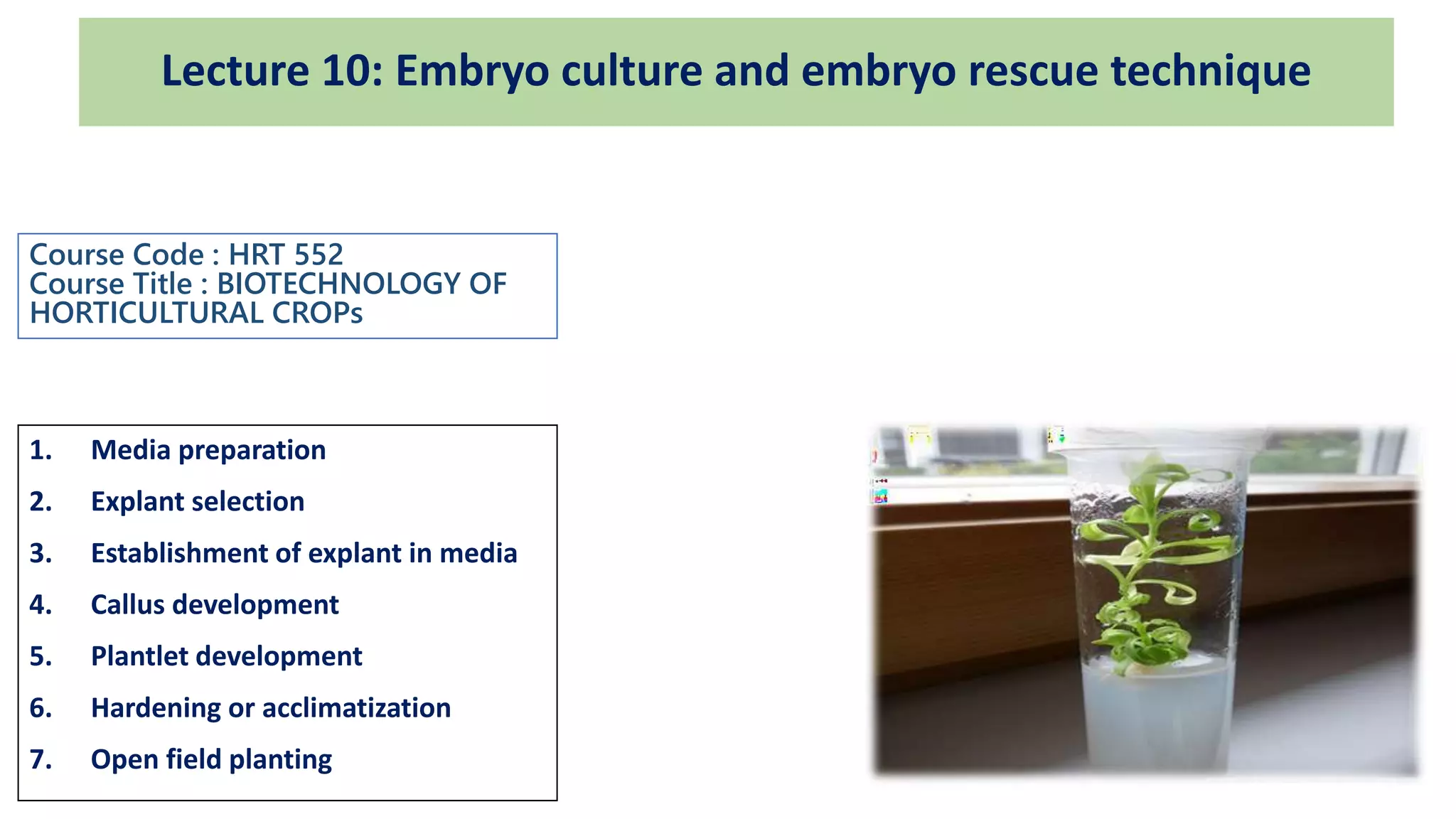 Embryo culture and embryo rescue technique | PPTX