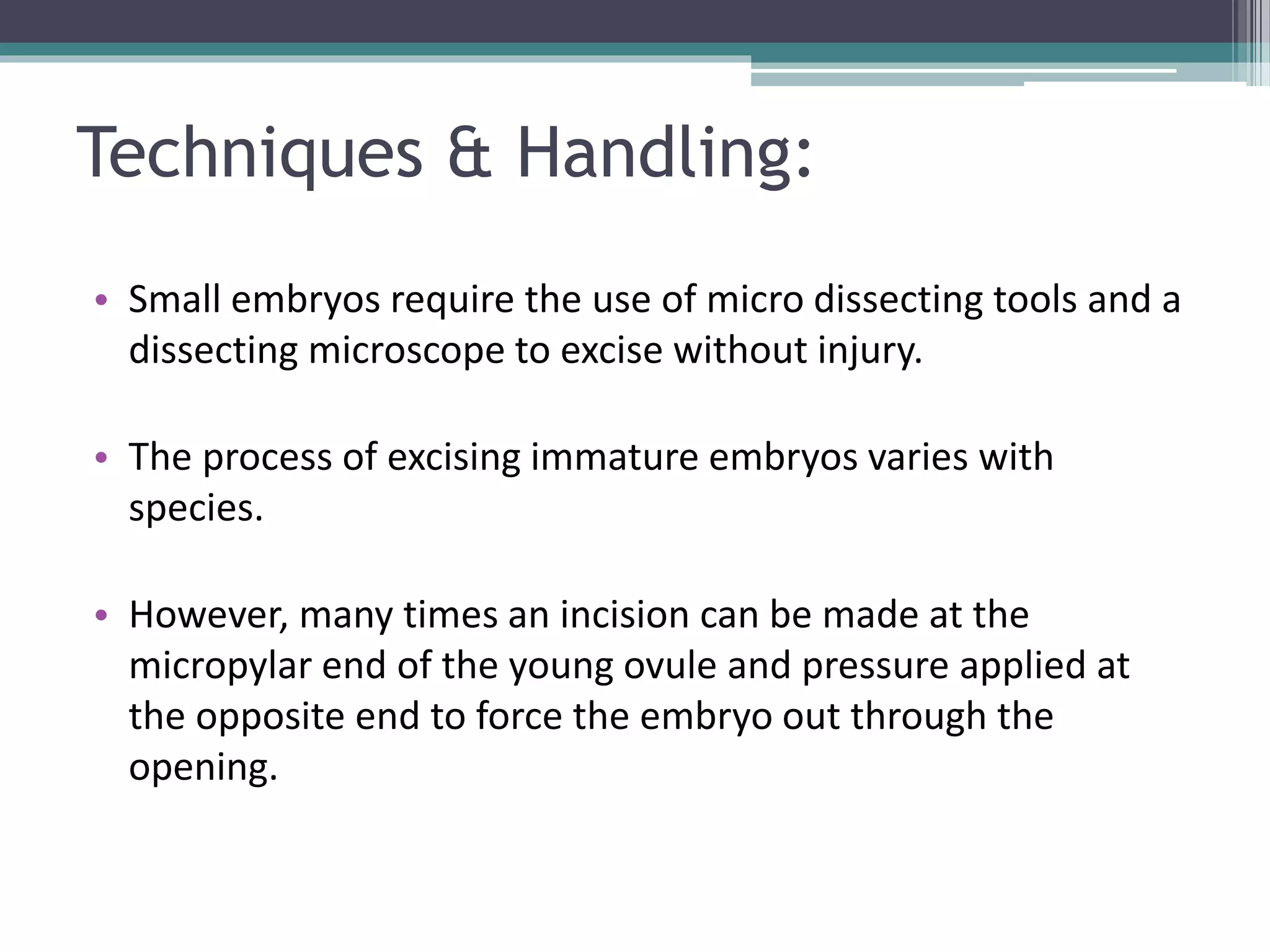 Embryo culture & application; embryo rescue | PPTX