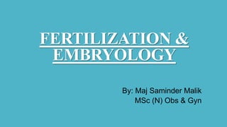 FERTILIZATION &
EMBRYOLOGY
By: Maj Saminder Malik
MSc (N) Obs & Gyn
 