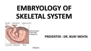 EMBRYOLOGY OF
SKELETAL SYSTEM
PRESENTER : DR. BIJAY MEHTA
 