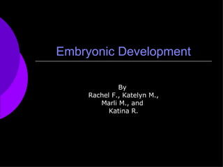 Embryonic Development By  Rachel F., Katelyn M., Marli M., and  Katina R. 