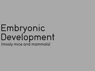 Embryonic
Development
(mosly mice and mammals)
 