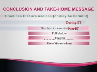 Flushing of the cervical mucus
Use of cervical teneculum
Full bladder
Use of fibrin sealants
Bed rest
 
