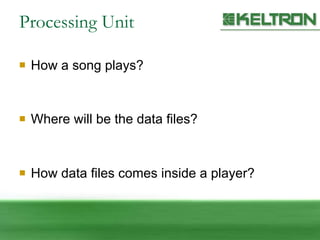 Processing Unit How a song plays? Where will be the data files? How data files comes inside a player? 