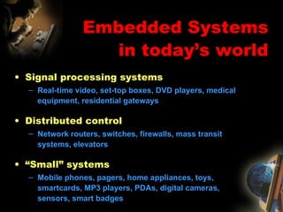 Embedded Systems in today’s world ,[object Object],[object Object],[object Object],[object Object],[object Object],[object Object]