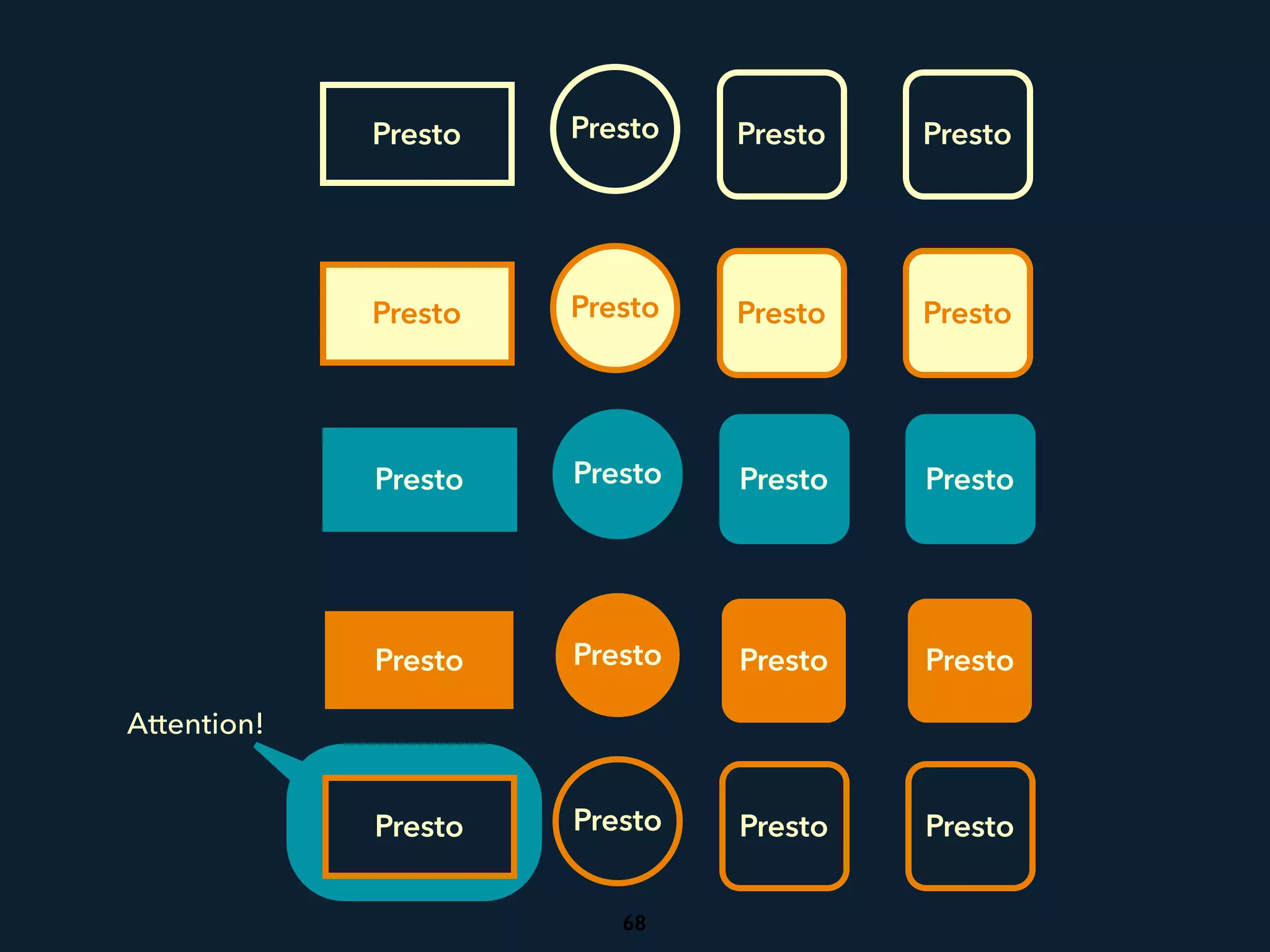 Attention!
Presto Presto Presto Presto
Presto Presto Presto Presto
Presto Presto Presto Presto
Presto Presto Presto Presto
Presto Presto Presto Presto
68
 
