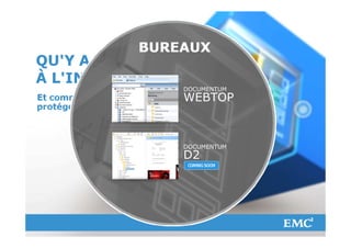DOCUMENTUM
                                                         WEBTOP



                                                         DOCUMENTUM
                                                         D2




© Copyright 2012 EMC Corporation. All rights reserved.                15
 