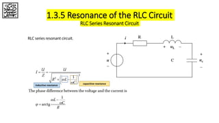 1.3.5 Resonance of the RLC Circuit
RLC Series Resonant Circuit
capacitive reactance
inductive reactance
 