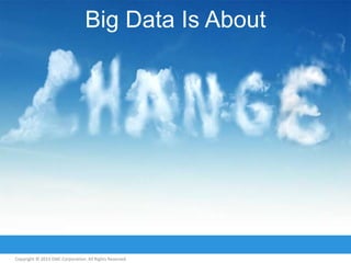 Big Data Is About

Copyright © 2013 EMC Corporation. All Rights Reserved.

 