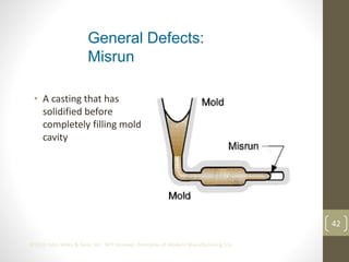 42
©2013 John Wiley & Sons, Inc. M P Groover, Principles of Modern Manufacturing 5/e
• A casting that has
solidified before
completely filling mold
cavity
General Defects:
Misrun
 