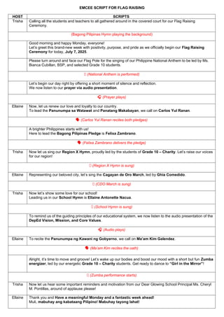 EMCEE SCRIPT FOR FLAG RAISING ceremony deped | DOCX