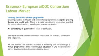 Growing demand for shorter programmes
Ongoing practice in MOOCs and online short programmes is rapidly growing
Europe and ...