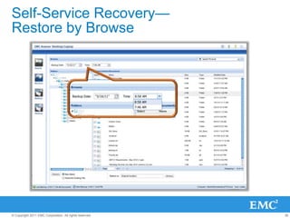 36© Copyright 2011 EMC Corporation. All rights reserved.
Self-Service Recovery—
Restore by Browse
 