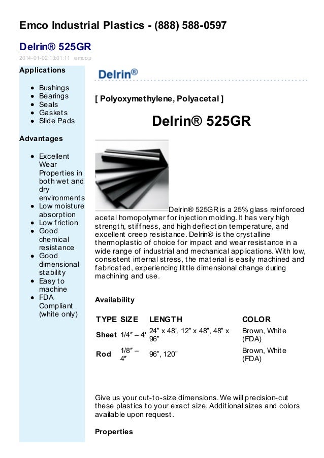 Delrin 525GR Properties and Product Information