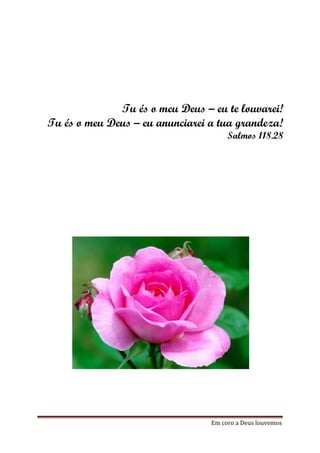 Tu és o meu Deus – eu te louvarei!
Tu és o meu Deus – eu anunciarei a tua grandeza!
                                      Salmos 118.28




                                 Em coro a Deus louvemos
 